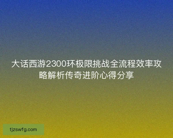 大话西游2300环极限挑战全流程效率攻略解析传奇进阶心得分享
